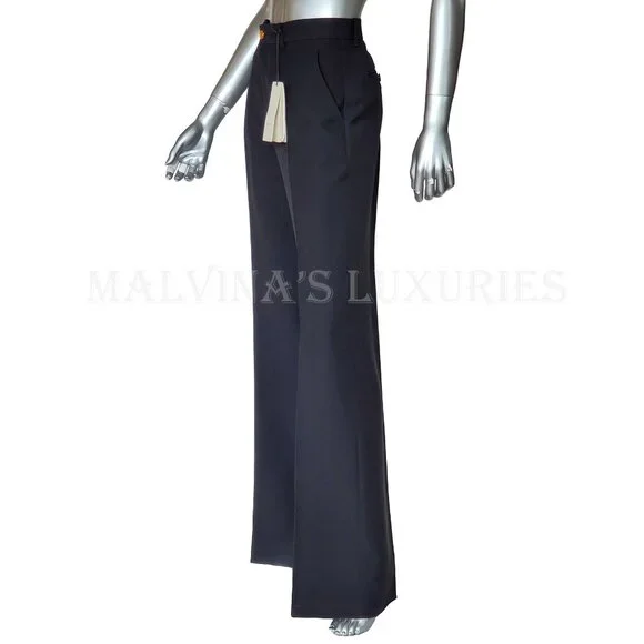 GUCCI PANTS BLACK SILK WOOL CREASED TROUSERS w LOGO BUTTON sz IT 44 US 8 - Picture 7 of 14